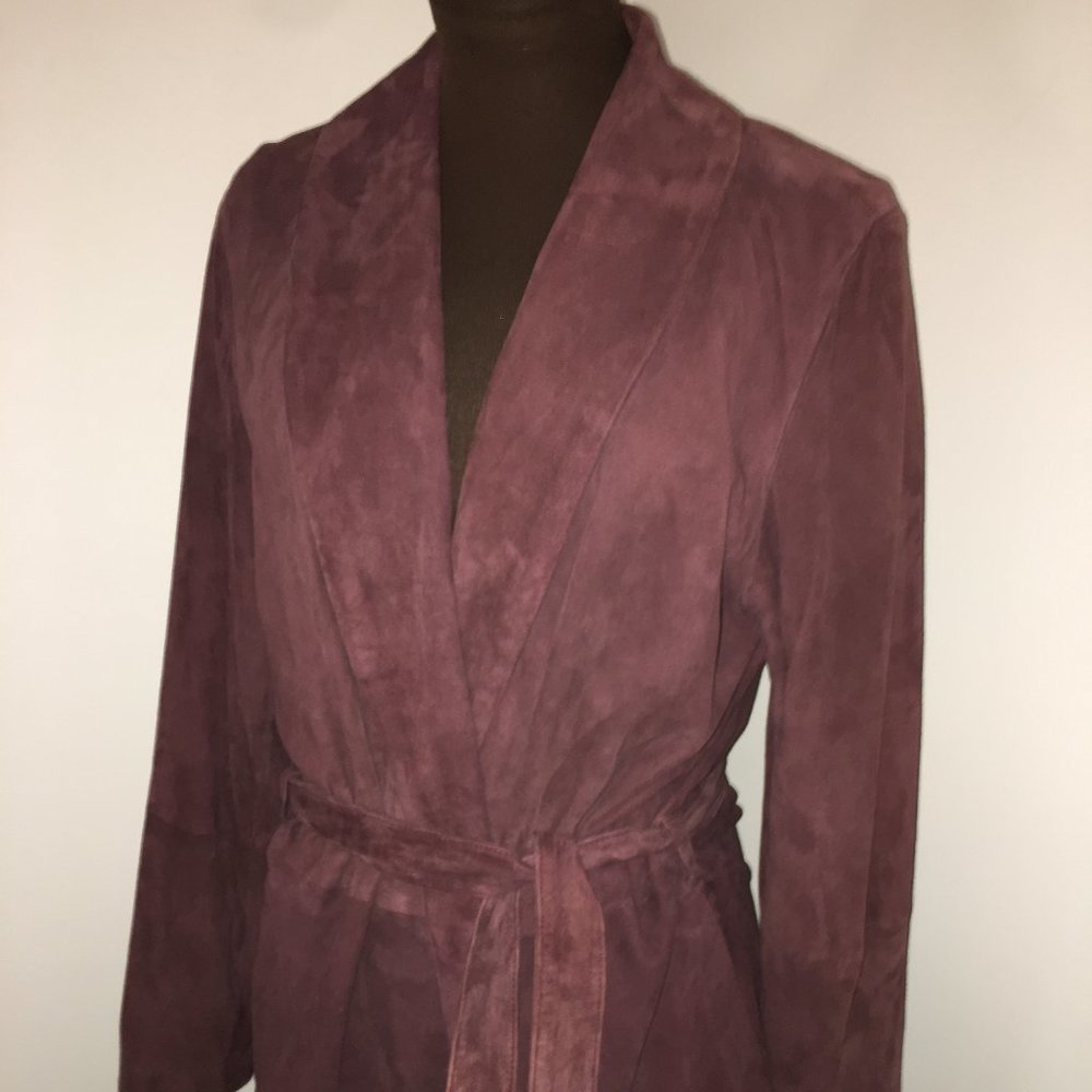 PLUM SUEDE LEATHER TOMMY BAHAMA TIE WAIST JACKET